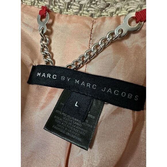 MARC JACOBS Circle Collar Checks Wool Light Pink Coat Half Belt Back Large - Picture 13 of 16